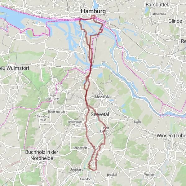Map miniature of "Altona Gravel" cycling inspiration in Hamburg, Germany. Generated by Tarmacs.app cycling route planner