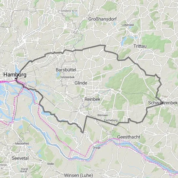 Map miniature of "Road Cycling Paradise" cycling inspiration in Hamburg, Germany. Generated by Tarmacs.app cycling route planner