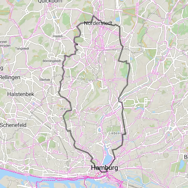 Karten-Miniaturansicht der Radinspiration "Rund um Hamburgs Norden" in Hamburg, Germany. Erstellt vom Tarmacs.app-Routenplaner für Radtouren