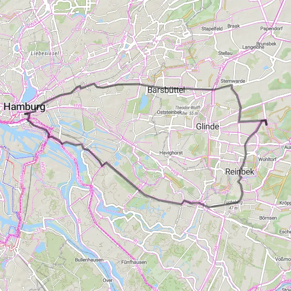 Map miniature of "Picturesque Road Ride" cycling inspiration in Hamburg, Germany. Generated by Tarmacs.app cycling route planner