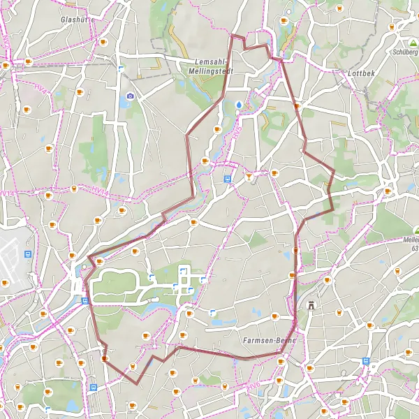 Map miniature of "Gravel Tour to Landschaftsturm" cycling inspiration in Hamburg, Germany. Generated by Tarmacs.app cycling route planner
