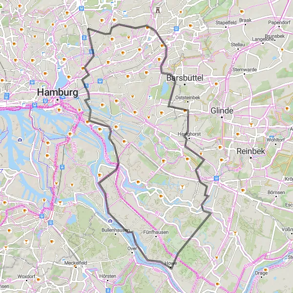 Map miniature of "Picturesque Road Cycling Loop to Nettelnburg" cycling inspiration in Hamburg, Germany. Generated by Tarmacs.app cycling route planner
