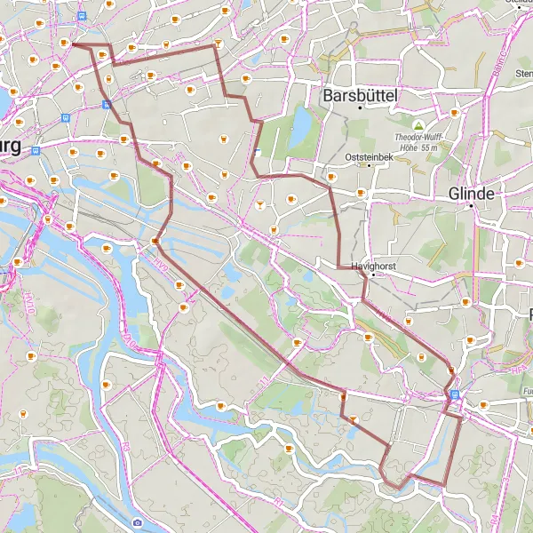 Karten-Miniaturansicht der Radinspiration "Gravel Tour um Hamburgs Osten" in Hamburg, Germany. Erstellt vom Tarmacs.app-Routenplaner für Radtouren