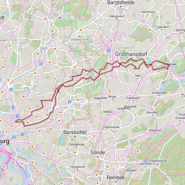 Map miniature of "Wandsbek to Bohrkopf T.R.U.D.E." cycling inspiration in Hamburg, Germany. Generated by Tarmacs.app cycling route planner
