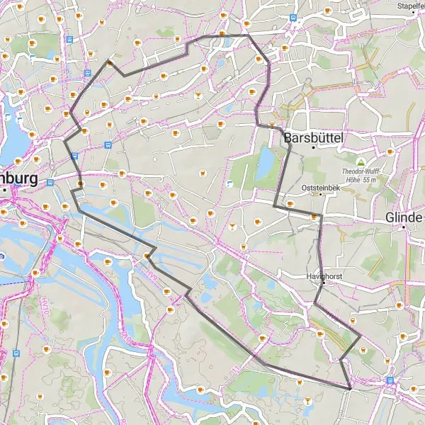 Map miniature of "Billwerder Tour" cycling inspiration in Hamburg, Germany. Generated by Tarmacs.app cycling route planner