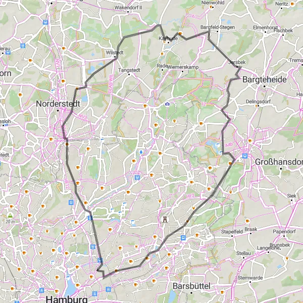 Map miniature of "Landebahn Einflugschneise to Wandsbek" cycling inspiration in Hamburg, Germany. Generated by Tarmacs.app cycling route planner