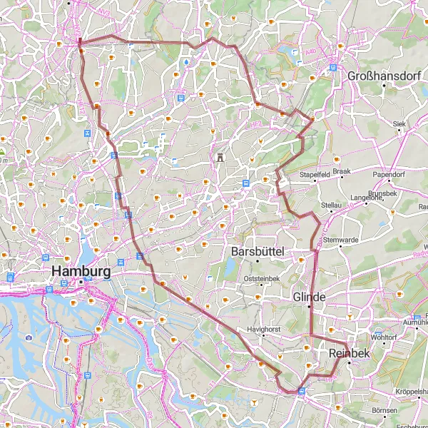 Map miniature of "Gravel Adventure" cycling inspiration in Hamburg, Germany. Generated by Tarmacs.app cycling route planner