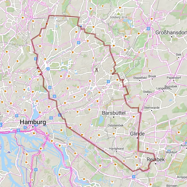 Map miniature of "Explore the Gravel Paths" cycling inspiration in Hamburg, Germany. Generated by Tarmacs.app cycling route planner