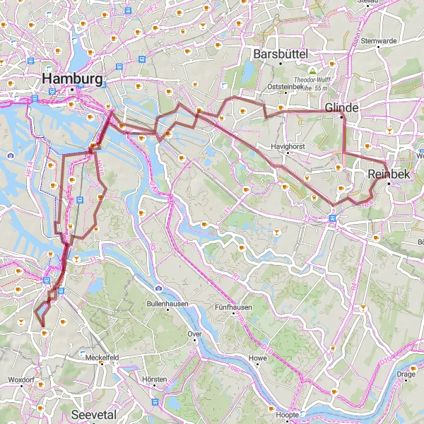 Map miniature of "Off the Beaten Path" cycling inspiration in Hamburg, Germany. Generated by Tarmacs.app cycling route planner