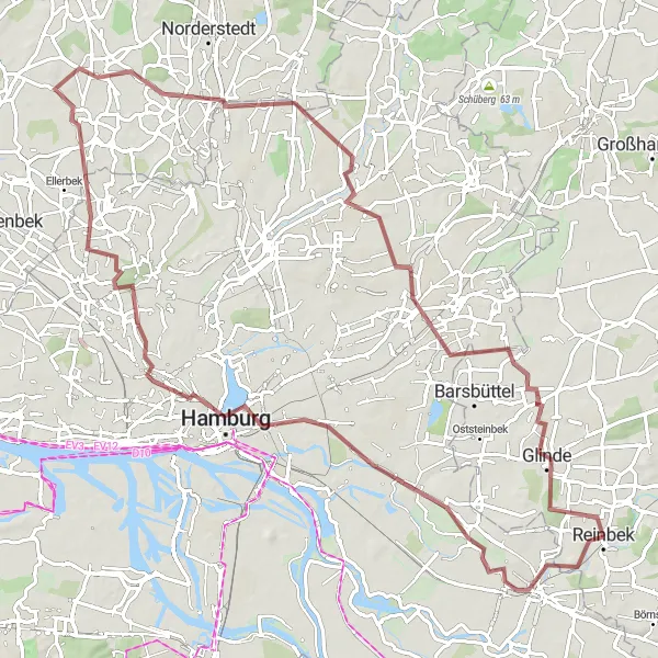 Map miniature of "Gravel Tour through Wentorf bei Hamburg and St. Petri" cycling inspiration in Hamburg, Germany. Generated by Tarmacs.app cycling route planner