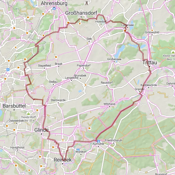Karten-Miniaturansicht der Radinspiration "Gravelabenteuer um Reinbek" in Hamburg, Germany. Erstellt vom Tarmacs.app-Routenplaner für Radtouren