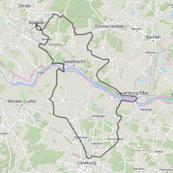 Map miniature of "Countryside Escape" cycling inspiration in Hamburg, Germany. Generated by Tarmacs.app cycling route planner