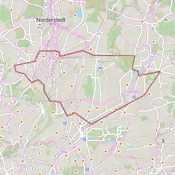 Map miniature of "Hummelsbüttel Gravel Adventure" cycling inspiration in Hamburg, Germany. Generated by Tarmacs.app cycling route planner