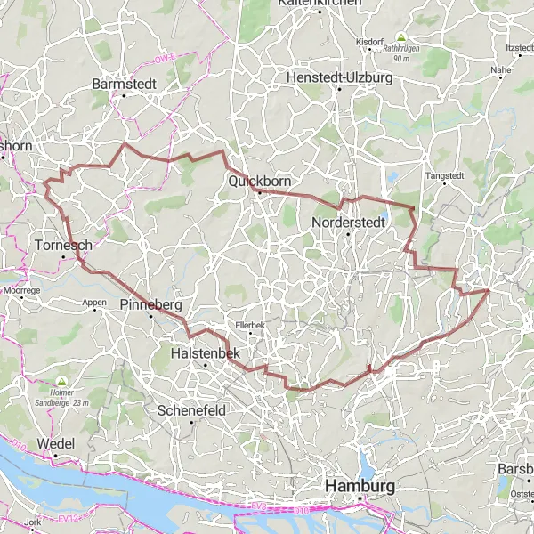 Map miniature of "Northern Loop to Pinneberg" cycling inspiration in Hamburg, Germany. Generated by Tarmacs.app cycling route planner