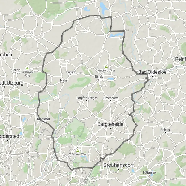 Map miniature of "Ahrensburg and Beyond" cycling inspiration in Hamburg, Germany. Generated by Tarmacs.app cycling route planner