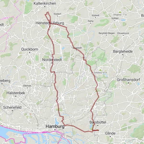 Map miniature of "Billstedt to Aussichtsterrasse and Back" cycling inspiration in Hamburg, Germany. Generated by Tarmacs.app cycling route planner