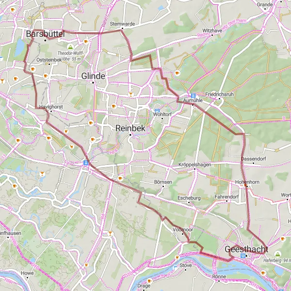 Map miniature of "Billstedt to Aumühle and Back" cycling inspiration in Hamburg, Germany. Generated by Tarmacs.app cycling route planner
