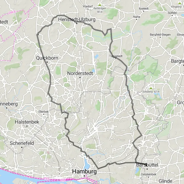 Karten-Miniaturansicht der Radinspiration "Lokstedt-Wilstedt Route" in Hamburg, Germany. Erstellt vom Tarmacs.app-Routenplaner für Radtouren