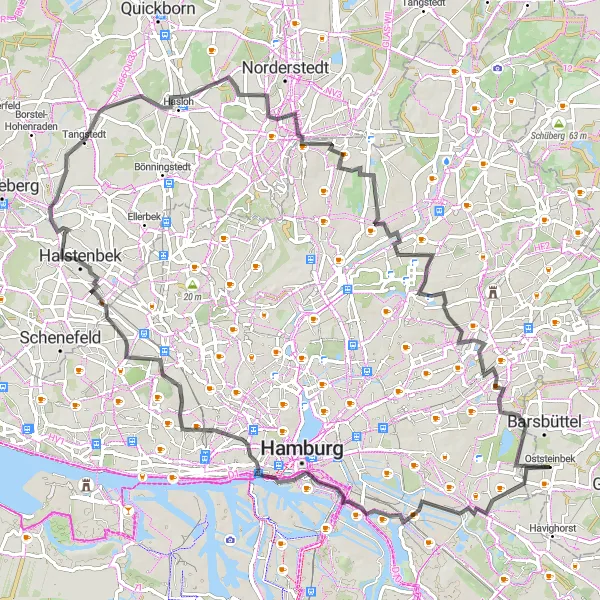 Map miniature of "Billstedt to Jenfeld" cycling inspiration in Hamburg, Germany. Generated by Tarmacs.app cycling route planner