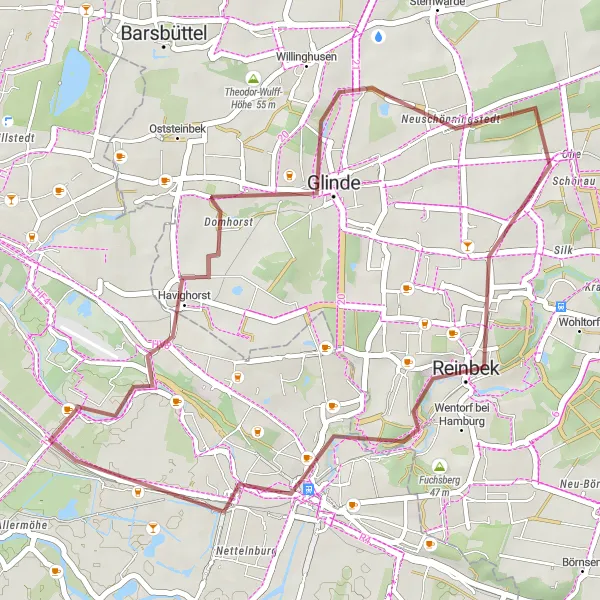 Karten-Miniaturansicht der Radinspiration "Kurze Graveltour von Billwerder nach Glinde" in Hamburg, Germany. Erstellt vom Tarmacs.app-Routenplaner für Radtouren