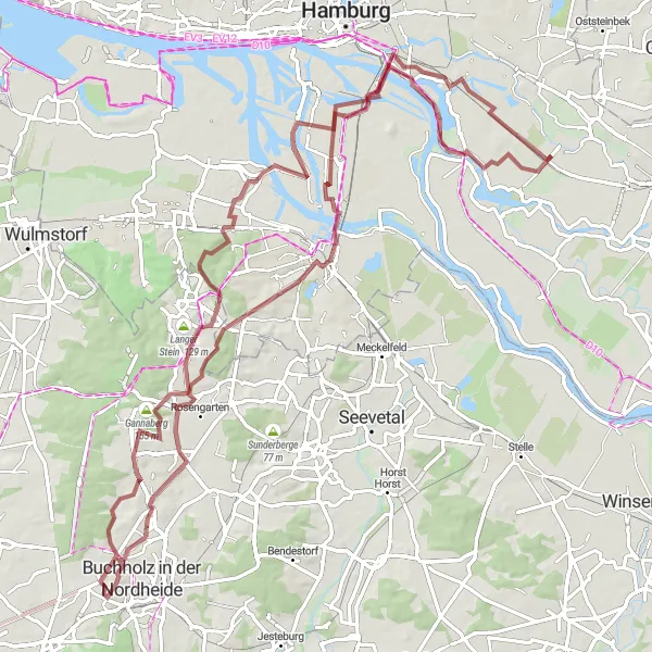 Karten-Miniaturansicht der Radinspiration "Gravel-Challenge bis zum Beethovenstein" in Hamburg, Germany. Erstellt vom Tarmacs.app-Routenplaner für Radtouren