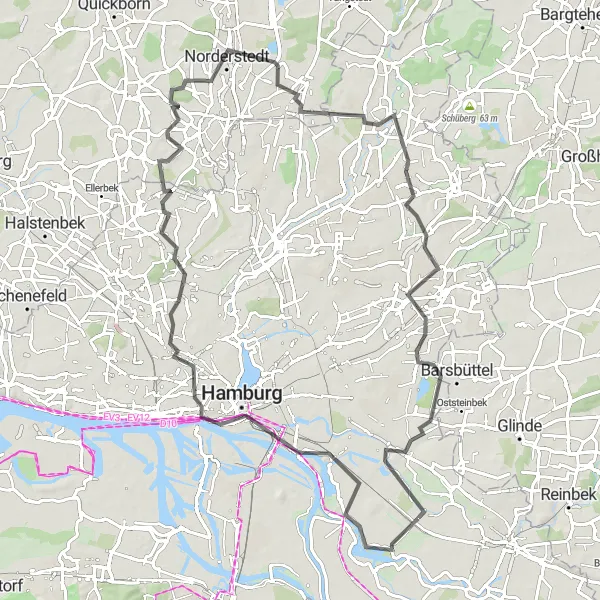 Map miniature of "Billwerder to Hamburg Round-Trip" cycling inspiration in Hamburg, Germany. Generated by Tarmacs.app cycling route planner