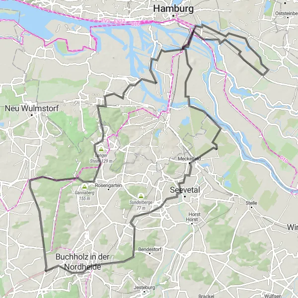 Karten-Miniaturansicht der Radinspiration "Tour de Veddel und Kiekeberg" in Hamburg, Germany. Erstellt vom Tarmacs.app-Routenplaner für Radtouren