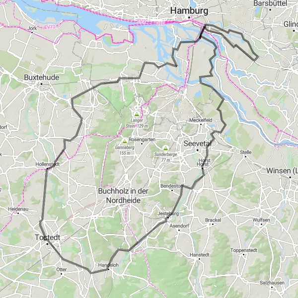 Map miniature of "Billwerder to Altenwerder Round-Trip" cycling inspiration in Hamburg, Germany. Generated by Tarmacs.app cycling route planner