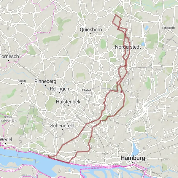 Map miniature of "Gravel Escape" cycling inspiration in Hamburg, Germany. Generated by Tarmacs.app cycling route planner