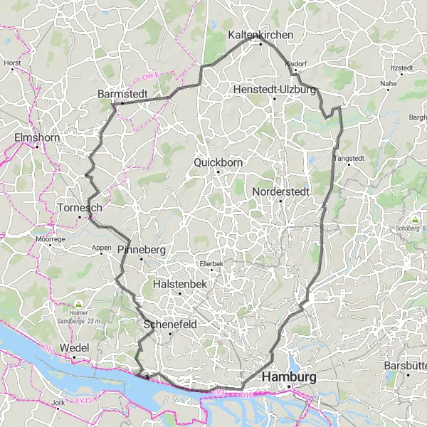 Karten-Miniaturansicht der Radinspiration "Die große Elbrunde ab Blankenese" in Hamburg, Germany. Erstellt vom Tarmacs.app-Routenplaner für Radtouren