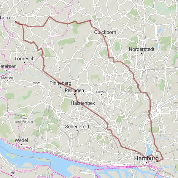 Karten-Miniaturansicht der Radinspiration "Gravel-Tour durch Hamburg und Umgebung" in Hamburg, Germany. Erstellt vom Tarmacs.app-Routenplaner für Radtouren