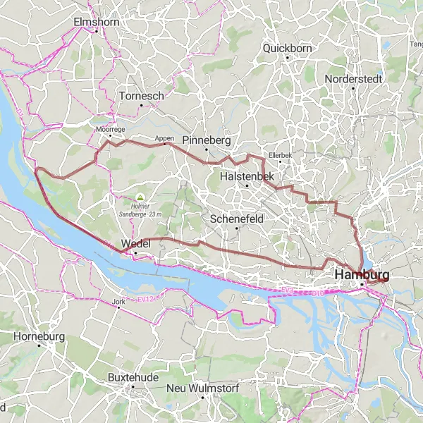 Karten-Miniaturansicht der Radinspiration "Gravel-Tour entlang der Elbe" in Hamburg, Germany. Erstellt vom Tarmacs.app-Routenplaner für Radtouren