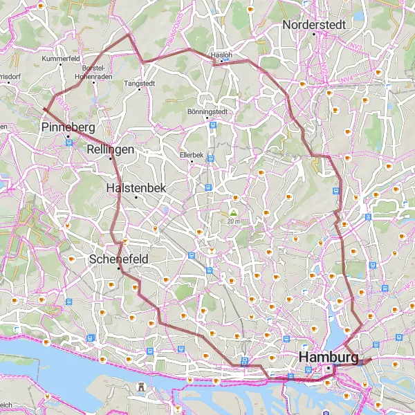 Karten-Miniaturansicht der Radinspiration "Gravel-Abenteuer durch Hamburgs Natur" in Hamburg, Germany. Erstellt vom Tarmacs.app-Routenplaner für Radtouren