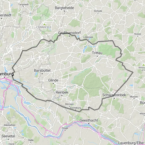 Karten-Miniaturansicht der Radinspiration "Zuckerstangen Rundweg" in Hamburg, Germany. Erstellt vom Tarmacs.app-Routenplaner für Radtouren