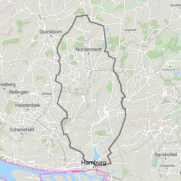 Map miniature of "Borgfelde Country Roads" cycling inspiration in Hamburg, Germany. Generated by Tarmacs.app cycling route planner