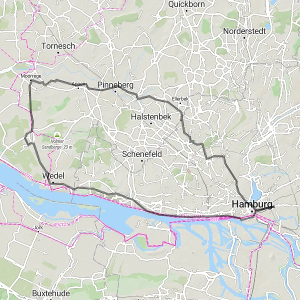 Map miniature of "Altona and Wedel Road Route" cycling inspiration in Hamburg, Germany. Generated by Tarmacs.app cycling route planner