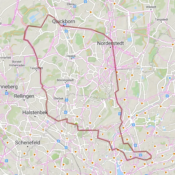 Karten-Miniaturansicht der Radinspiration "Offroad-Tour durch die Natur nördlich von Hamburg" in Hamburg, Germany. Erstellt vom Tarmacs.app-Routenplaner für Radtouren