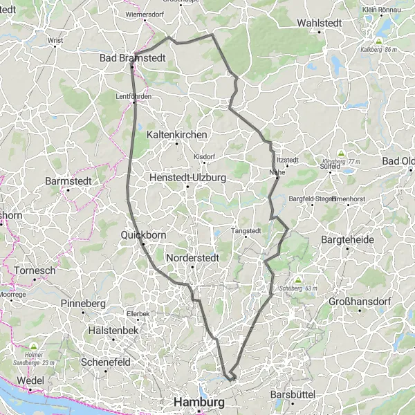 Map miniature of "2-loops tour to Lübeck and Locknitz canal" cycling inspiration in Hamburg, Germany. Generated by Tarmacs.app cycling route planner