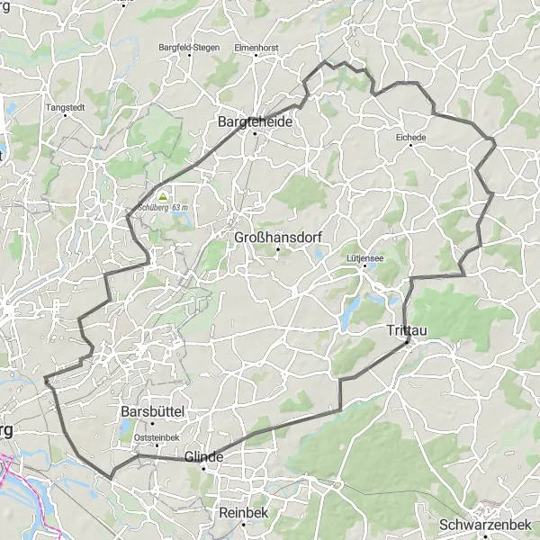 Map miniature of "Picturesque road cycling in Northeastern Hamburg" cycling inspiration in Hamburg, Germany. Generated by Tarmacs.app cycling route planner