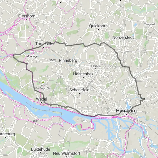 Map miniature of "Southern Hamburg Explorer" cycling inspiration in Hamburg, Germany. Generated by Tarmacs.app cycling route planner