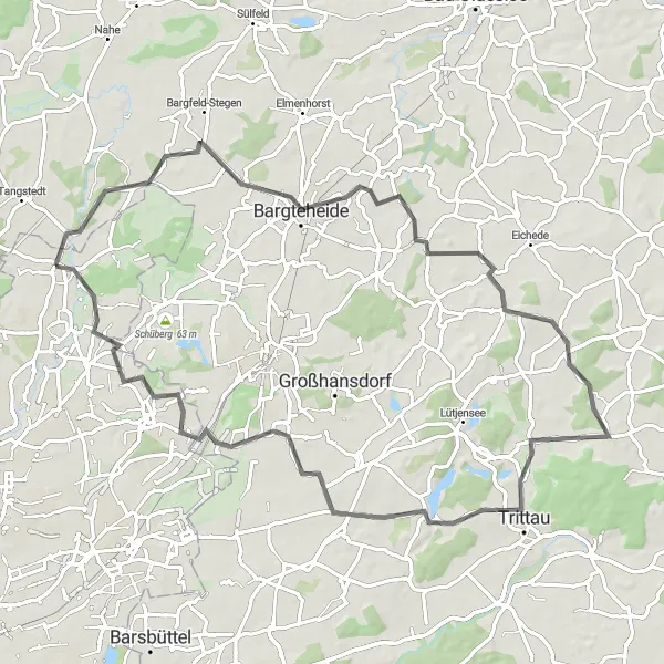 Map miniature of "Bargteheide Loop" cycling inspiration in Hamburg, Germany. Generated by Tarmacs.app cycling route planner