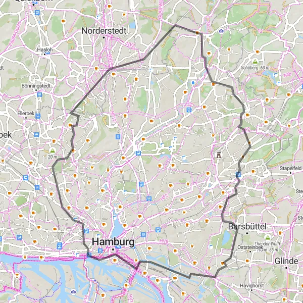 Karten-Miniaturansicht der Radinspiration "Tour durch Volksdorf und Rahlstedt" in Hamburg, Germany. Erstellt vom Tarmacs.app-Routenplaner für Radtouren