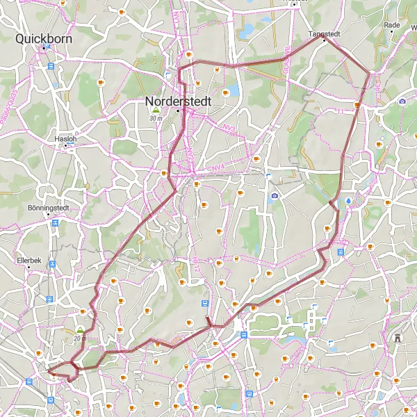 Map miniature of "Poppenbüttel Gravel Adventure" cycling inspiration in Hamburg, Germany. Generated by Tarmacs.app cycling route planner