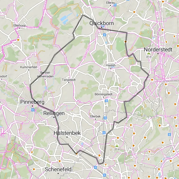 Map miniature of "Leisurely Ride Through Suburban Hamburg" cycling inspiration in Hamburg, Germany. Generated by Tarmacs.app cycling route planner