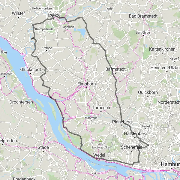 Map miniature of "Discover Hamburg's Hidden Gems" cycling inspiration in Hamburg, Germany. Generated by Tarmacs.app cycling route planner