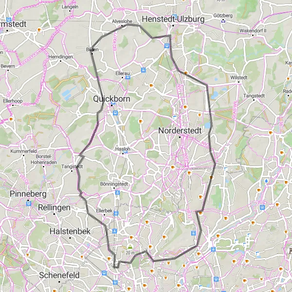 Map miniature of "Scenic Road Ride in Hamburg's Outskirts" cycling inspiration in Hamburg, Germany. Generated by Tarmacs.app cycling route planner