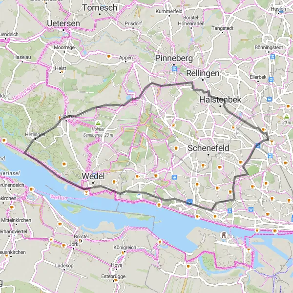 Map miniature of "Osdorf to Holm Loop" cycling inspiration in Hamburg, Germany. Generated by Tarmacs.app cycling route planner