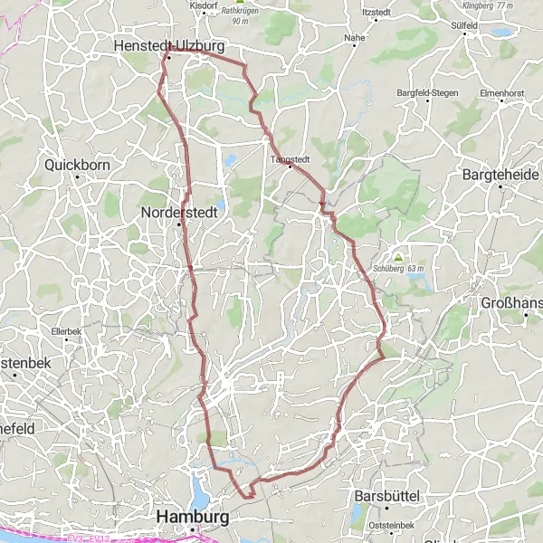 Map miniature of "Northern Suburbs Gravel Adventure" cycling inspiration in Hamburg, Germany. Generated by Tarmacs.app cycling route planner