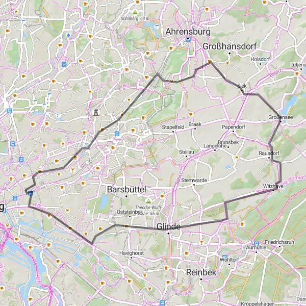 Karten-Miniaturansicht der Radinspiration "Kultur und Natur in Großensee entdecken" in Hamburg, Germany. Erstellt vom Tarmacs.app-Routenplaner für Radtouren
