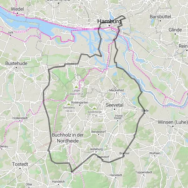 Karten-Miniaturansicht der Radinspiration "Hamburg und Umgebung mit dem Rennrad erkunden" in Hamburg, Germany. Erstellt vom Tarmacs.app-Routenplaner für Radtouren